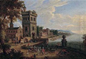 Harbour Scene With Orientals On A Quay by Mathys Schoevaerdts