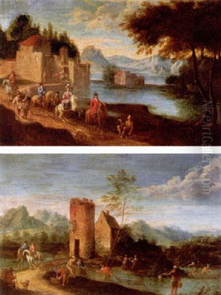 River Landscapes With Travellers And Peasants On A Path - view 1