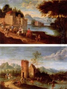 River Landscapes With Travellers And Peasants On A Path by Mathys Schoevaerdts
