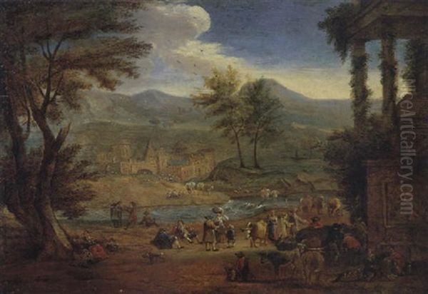 Landschaft Mit Ruinen Und Reicher Figurenstaffage - view 1