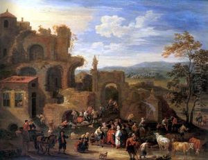 Scene De Marche Dans Un Paysage De Ruines