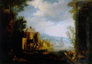 Merchants And Townsfolk On A Quay In A Mediterranean Harbour