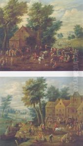 Village Fair With Peasants And Numerous Onlookers, Fishermen Unloading Their Catch On Landing Stages Nearby