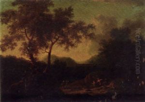 An Extensive Landscape With Shepherds On A Sandy Track by Mathys Schoevaerdts