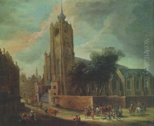 Townsfolk Outside A Church In Antwerp