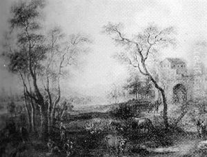 Pastoral Landscape With Cowherds Resting In The Foreground