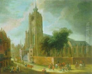 A View Of Antwerp With Musicians Leading A Procession