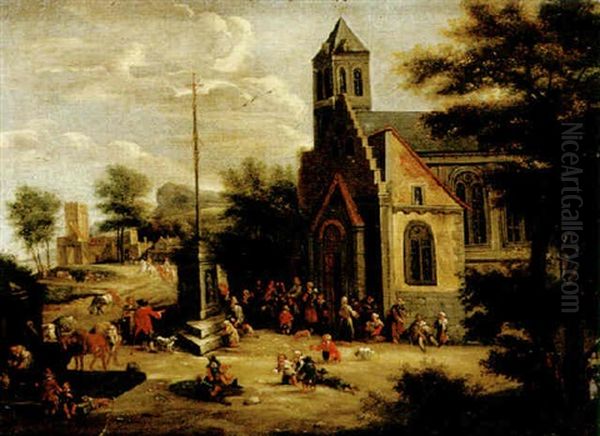 Bymiljo Med Rikt Figurstaffage Vid Kyrka - view 1