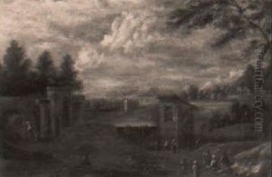 A River Landscape With Peasants Conversing On A Track A River Landscape With Peasants Conversing On A Track