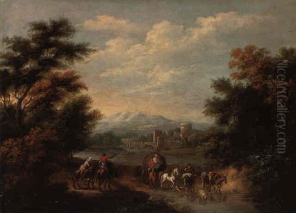 An Extensive Landscape With Travellers And A Horsedrawn Wagon - view 1
