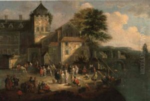 A Coastal Landscape With Merchants And Fishmonger by Mathys Schoevaerdts