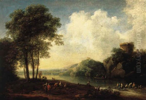 Fluslandschaft Mit Einem Turm Und Bauern - view 1