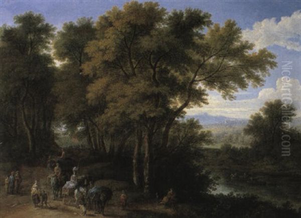 Wooded River Landscape With Travellers And Pack-horses On A Path - view 1