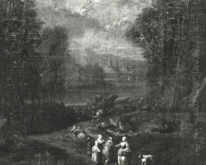 Peasants In A Wooded Landscape by Mathys Schoevaerdts