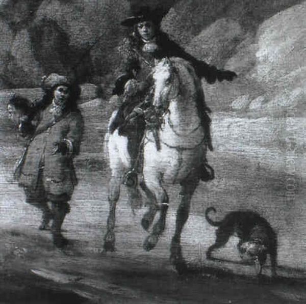 A Gentleman Mounted On A Grey With A Page And Hound On A    Track - view 1