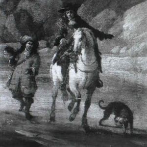 A Gentleman Mounted On A Grey With A Page And Hound On A    Track