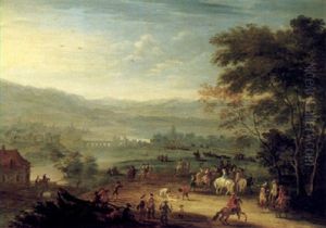 A Hawking Party In An Extensive River Landscape