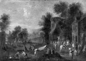 Landscape With Figures By A Riverside Village Landscape With Figures By A Riverside Village