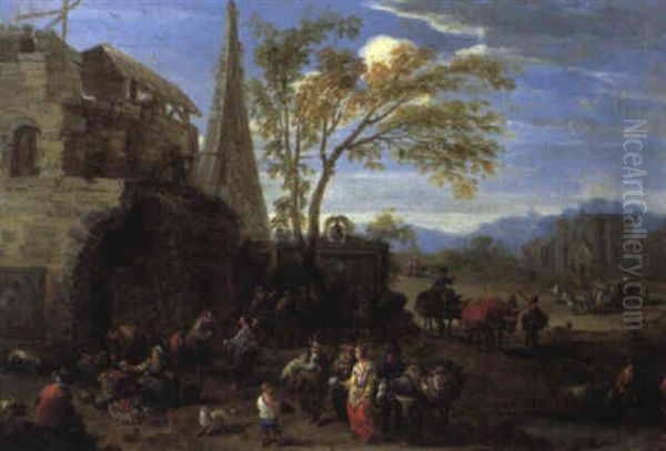 Paysage Avec Paysans Se Rendant Au Marche - view 1