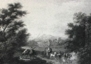 Travellers Meeting At A Ford by Mathys Schoevaerdts