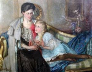Portrait Of A Mother And Daughter Playing Cat's Cradle by John William Schofield