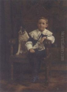 Portrait Of A Boy, Seated, In A Blue Coat And Breeches, A Jack Russell By His Side, In An Interior