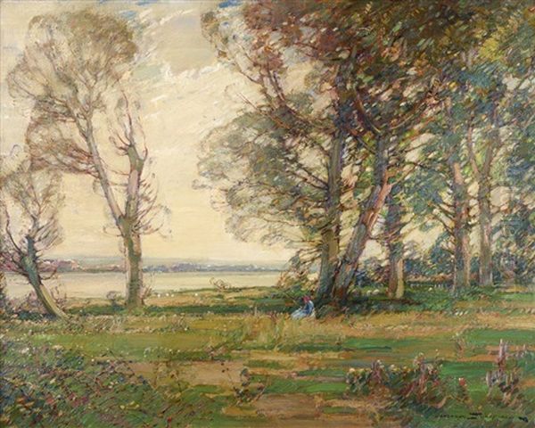 Figures In An Extensive Landscape On A Breezy Day - view 1