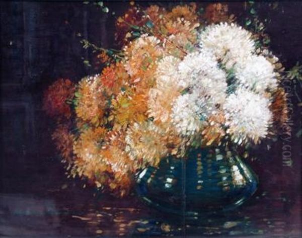 Still Life With Chrysanthemums In A Clear Glass Bowl - view 1