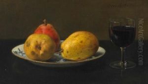 Stillleben Mit Birnen Und Weinglas