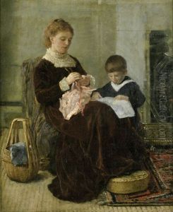 Bildnis Der Luise Scholderer Mit Dem Sohn Julius Victor by Otto Scholderer