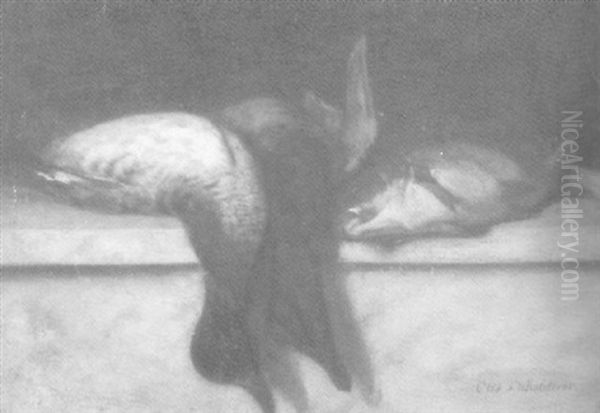 Stilleben Mit Fisch Und Enten Auf Einem Steinpodest - view 1