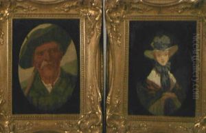 Junge Frau In Biedermeierlicher Bekleidung (+ Portait Eines Bauern Mit Hut; 2 Works) thumbnail