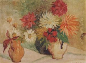 Stillleben Mit Blumen In Krugen by Leopold Scholm