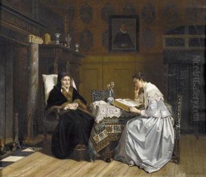 Zwei Damen Bei Der Lekture In Renaissance-interieur Zwei Damen Bei Der Lekture In Renaissance-interieur