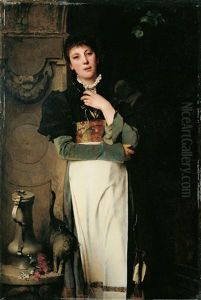 Bildnis Einer Jungen Frau Mit Katze by Julius Scholtz