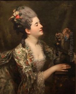 Portrait Of A Woman With Her Monkey, 1874 by Francois Schommer