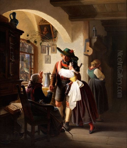 Ein Landwehrmann In Sudtirol Nimmt Abschied Beim Aufbruch Zum Schutz Der Deutschen Grenze Im Jahr 1848 - view 1