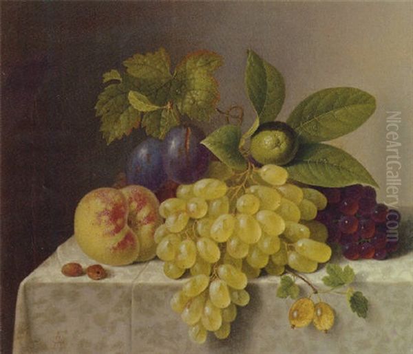 A Still Life With Grapes, Plums, A Lime And A Peach - view 1