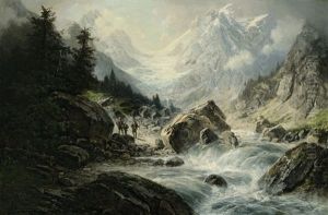 Wanderer Am Gebirgsbach