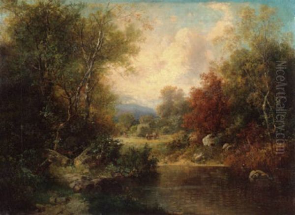 Landschaft Mit Teich Und Heuernte - view 1