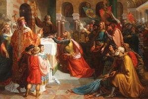 Godfrey Of Bouillon Dedicates His Sword To The Saviour Before An Altar