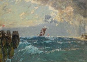 Fischerboote In Sturmischer Nordsee by Leopold Schoenchen