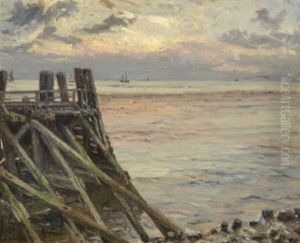 Kustenlandschaft Mit Landungssteg by Leopold Schoenchen