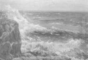 Brandung An Der Kuste Von Cornwell by Leopold Schoenchen