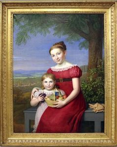 Biedermeierdarstellung Zweier Madchen (emilie Neuhoff. Geb: 1814 Und Agnes Neuhoff Geb: 1823)
