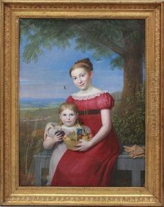 Biedermeierdarstellung Zweier Madchen: Emilie Neuhoff. Geb: 1814 Und Agnes Neuhoff Geb: 1823