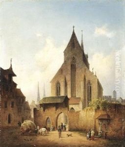 Partie Vor Einer Gotischen Klosterkirche In Einer Deutschen Kleinstadt