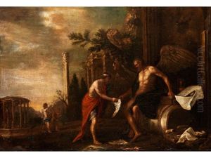 Kronos Uberreicht Hermes Die Flugel by Johann Heinrich Schoenfeldt