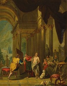Apelles Malt Campaspe In Gegenwart Alexanders Des Grosen by Johann Heinrich Schoenfeldt