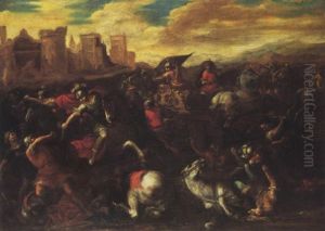 A Cavalry Skirmish Before A Fortified Town by Johann Heinrich Schoenfeldt